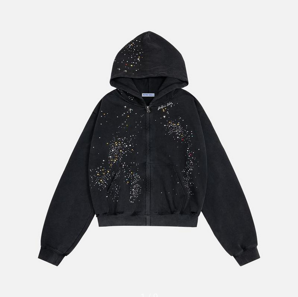 RHINESTONE ZIPPER HOODIE