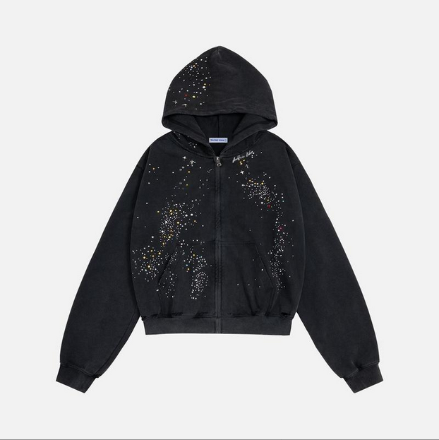RHINESTONE ZIPPER HOODIE
