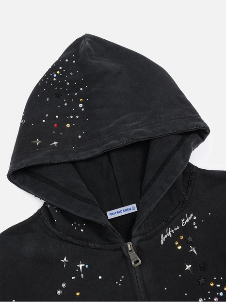 RHINESTONE ZIPPER HOODIE