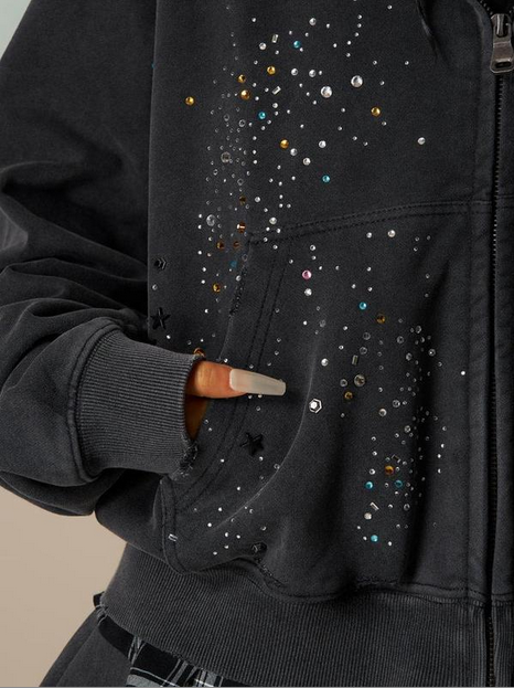 RHINESTONE ZIPPER HOODIE
