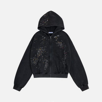 RHINESTONE ZIPPER HOODIE