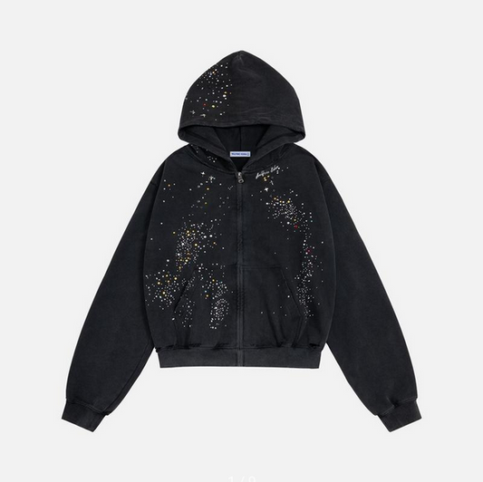 RHINESTONE ZIPPER HOODIE
