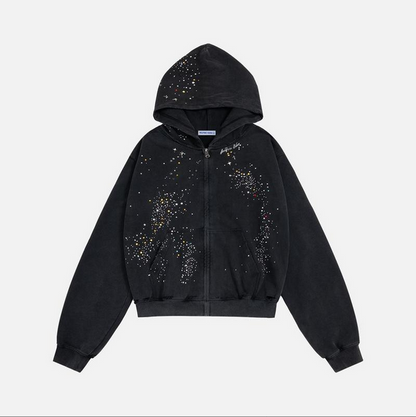 RHINESTONE ZIPPER HOODIE