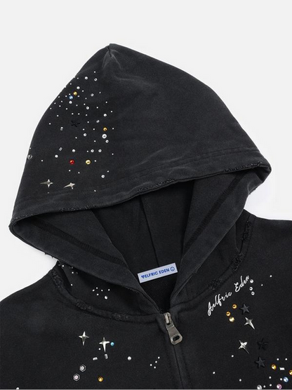 RHINESTONE ZIPPER HOODIE